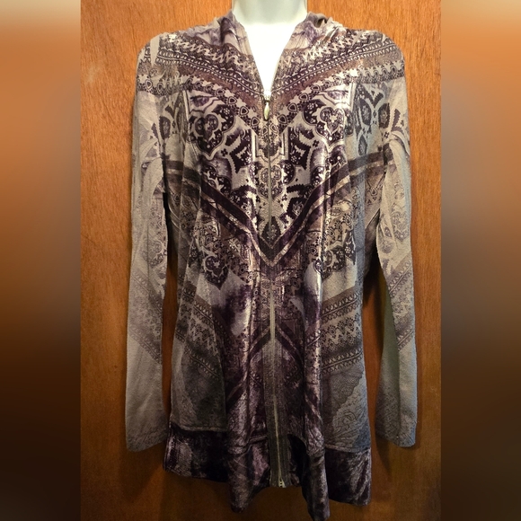 ONE WORLD Purple & Gray Henna Patterned Hoodie SzL - Picture 3 of 6